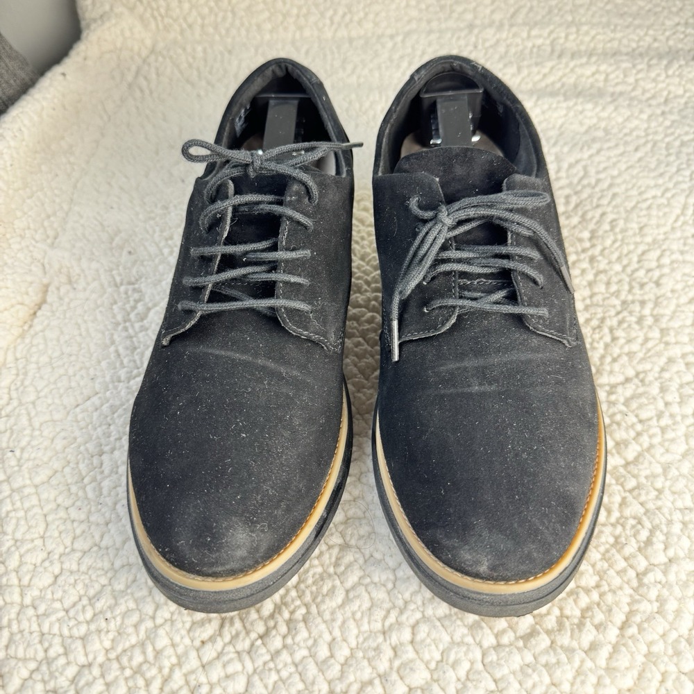 CLARKS Women's Black Suede Lace-Up Oxford Shoes Cushion Soft Comfort Sole 9.5